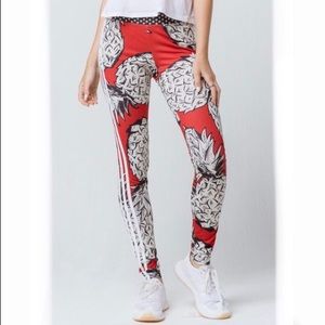 adidas 3 stripe pineapple red leggings